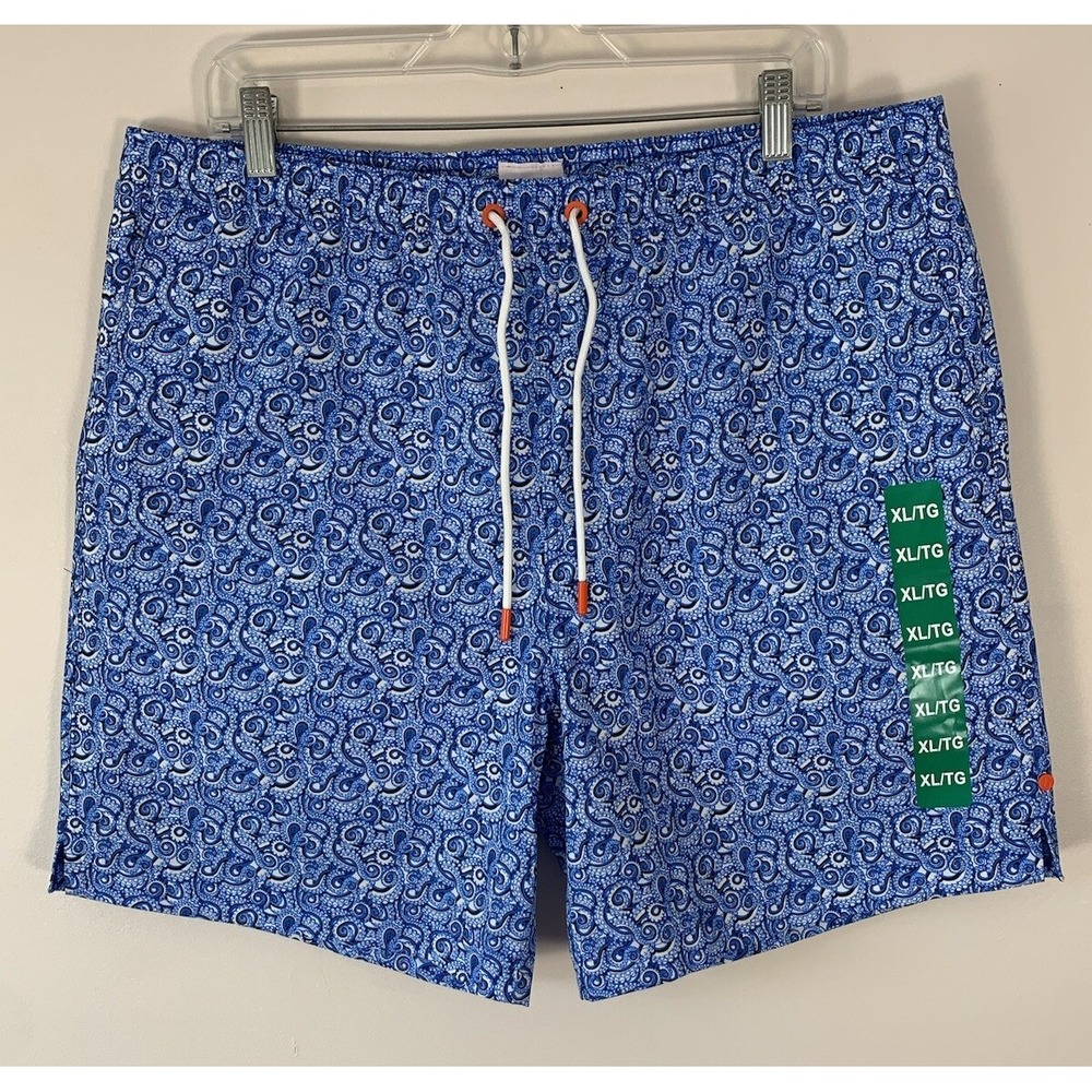 Swims Polpo Swim Shorts Men's L Blue Tentacle Print Octopus Zip Pocket Stretch